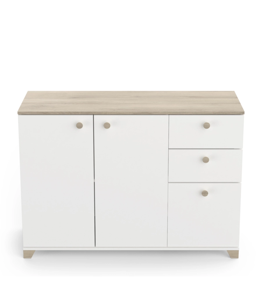 MOBILE MULTIUSO "IZZY" 3 ANTE E 2 CASSETTI BIANCO OPACO E QUERCIA, 119,6X41,9X85,1 CM